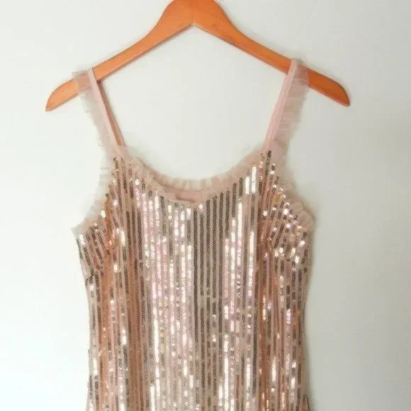 SEE THE SHADES Ruffle Trim Sequined Midi Dress S - Picture 6 of 11